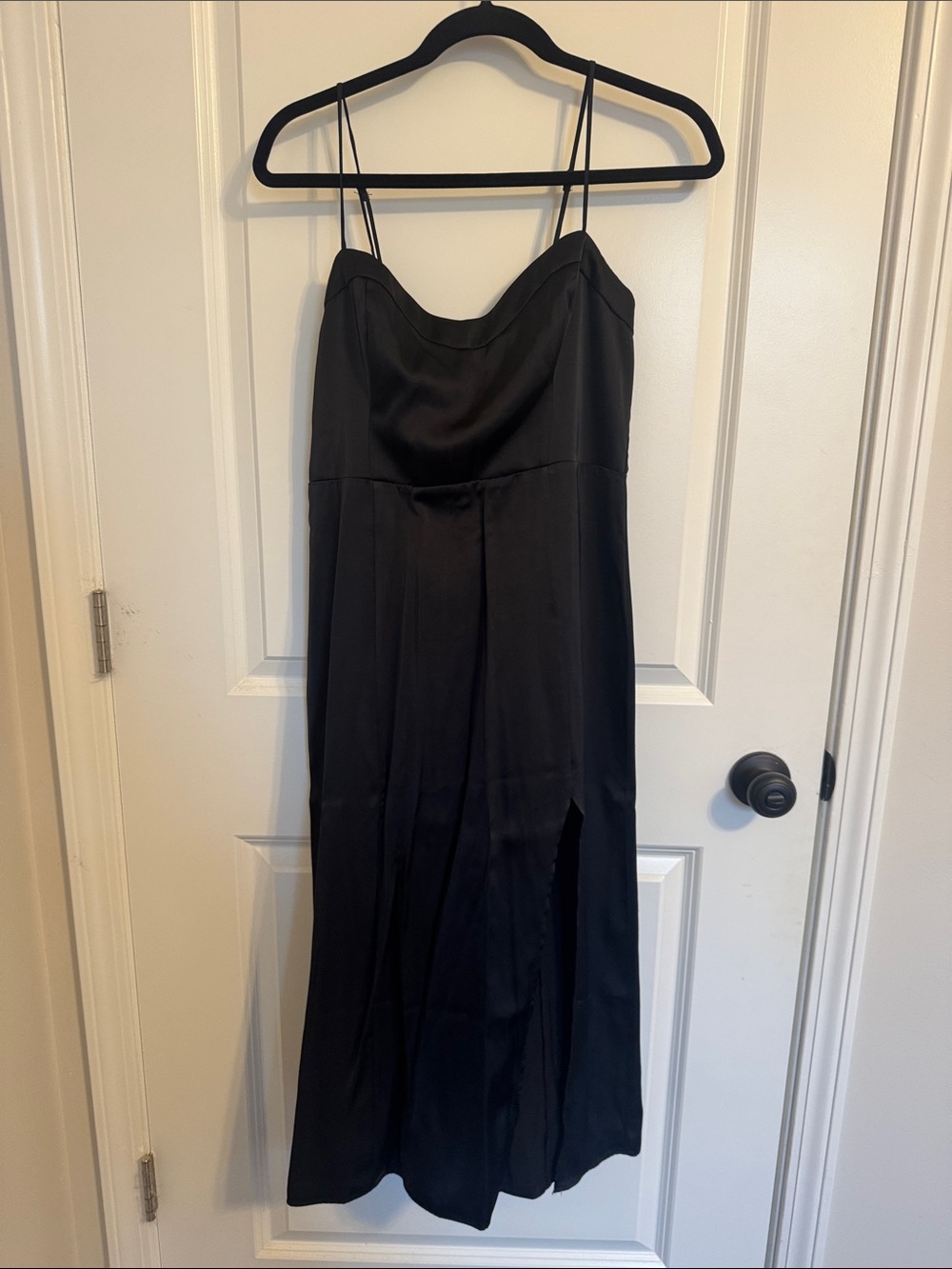 Abercrombie Black Satin Slip Dress with Side Slit